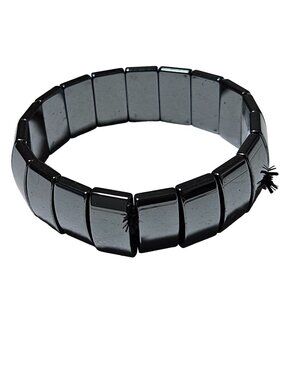 Hematite Block Stone Stretch Bracelet Statement Grounding Fashion Jewelry Women